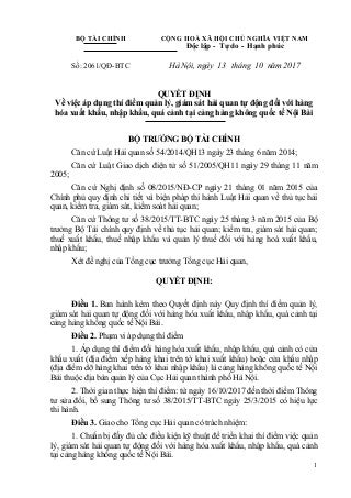 Quyết định 2061/QĐ-BTC ngày 13/10/2017 giám sát hải quan tự động tại cảng hàng không quốc tế Nội Bài