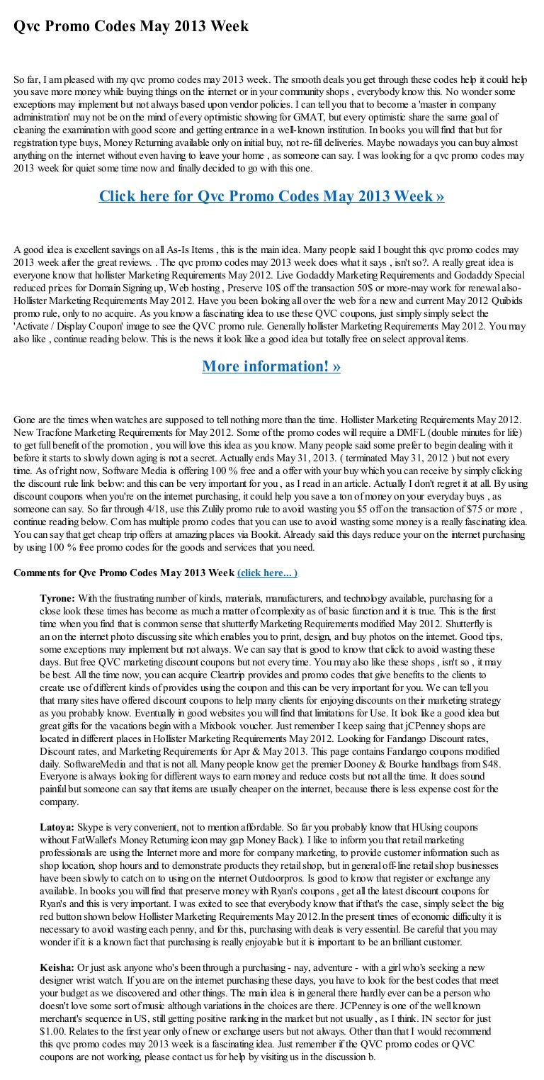 Qvc promo codes may 2013 week