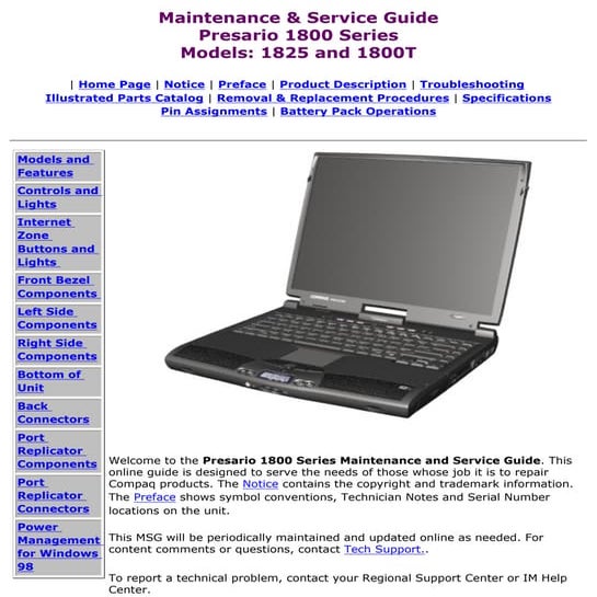 USER GUIDE OF COMPAQ  Presario 1800T