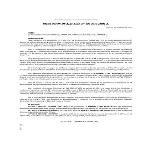 R.a. no.033 designacion ernesto ramirez jefe personal