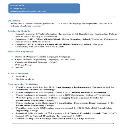Resume of Vadivelan.U