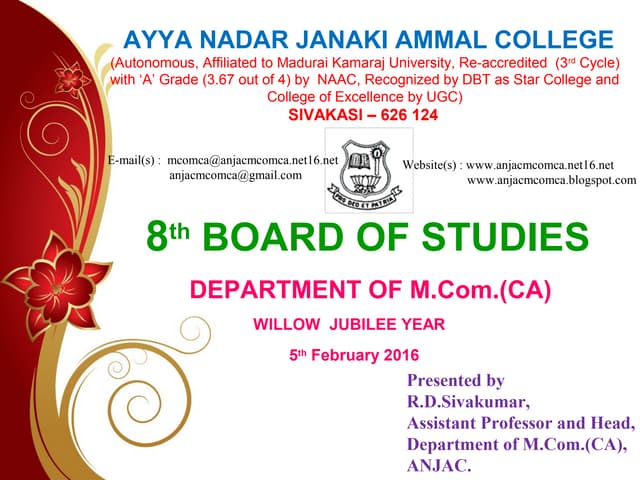 8th Board of Studies Meeting - R.D.Sivakumar