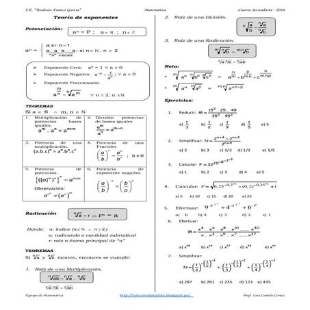R.m.   4to.grado-teoría de exponentes-polinomios-logaritmo