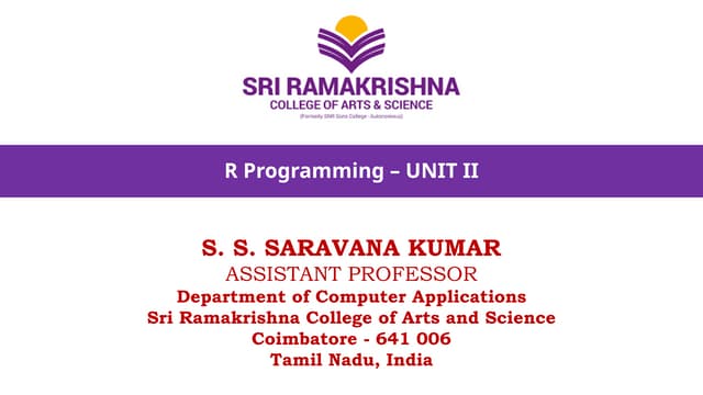 R Programming and Lab  - Unit II with examples