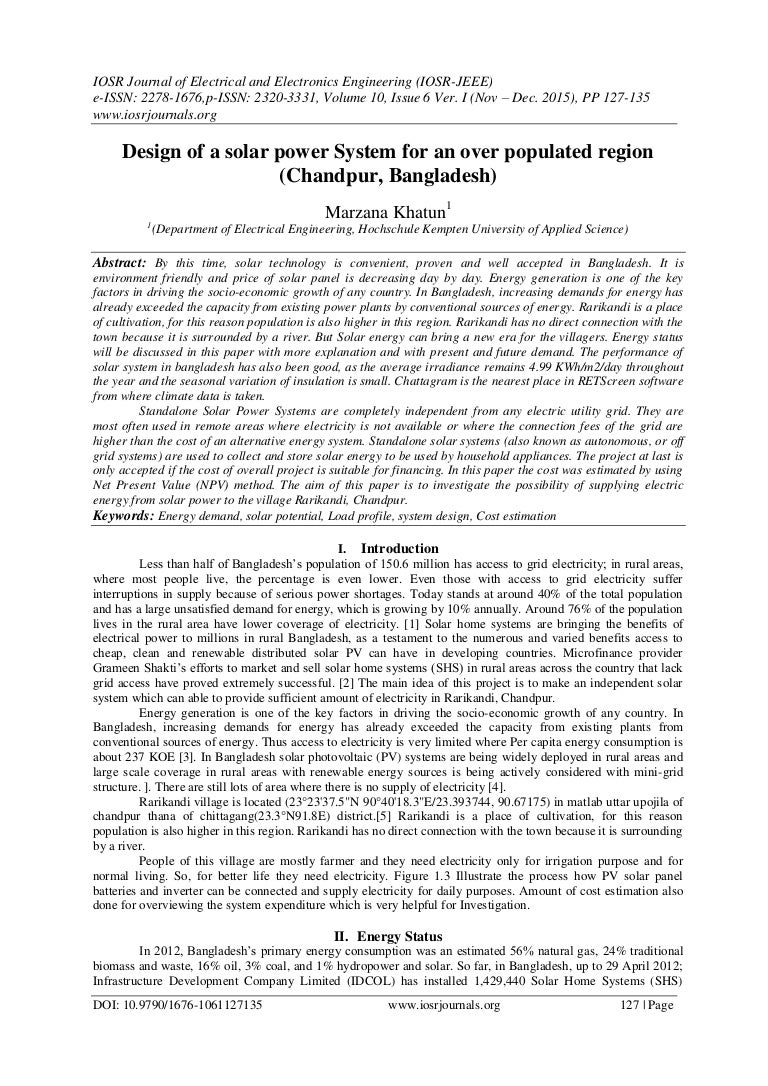 design of a solar power system for an over populated region (chandpur… design of a solar power system for an over populated region (chandpur…