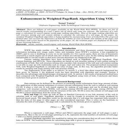Enhancement in Weighted PageRank Algorithm Using VOL