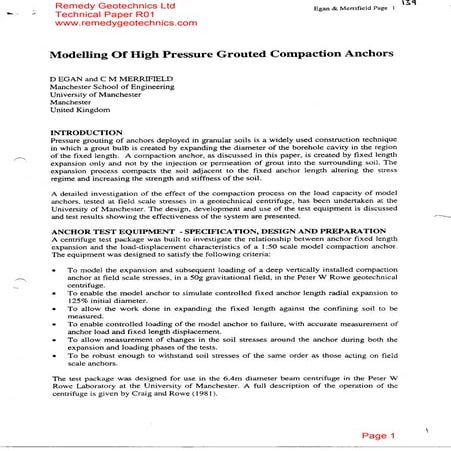 "Modelling of High Pressure Grouted Compaction Anchors"
