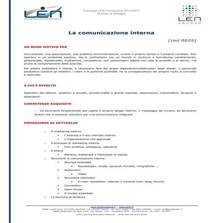 La comunicazione interna - Scheda corso LEN