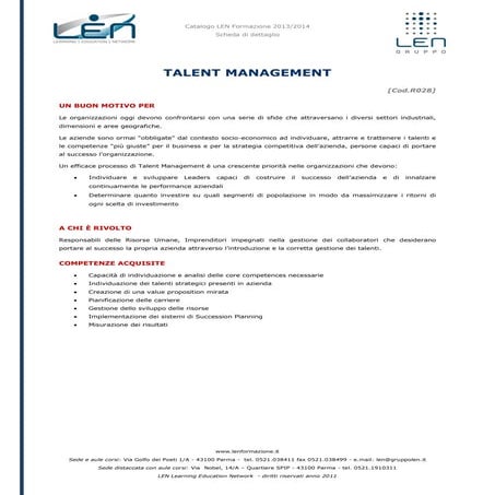 Talent management - Scheda corso LEN