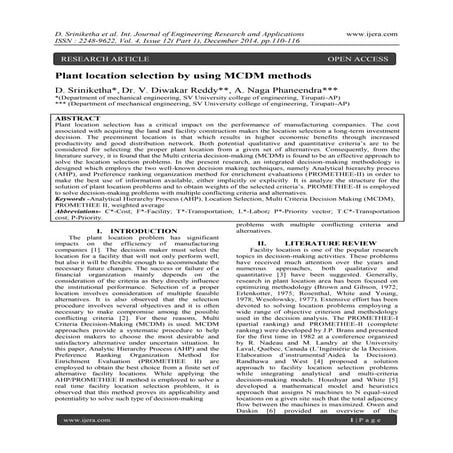 Plant location selection by using MCDM methods
