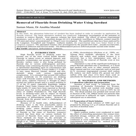 Removal of Fluoride from Drinking Water Using Sawdust