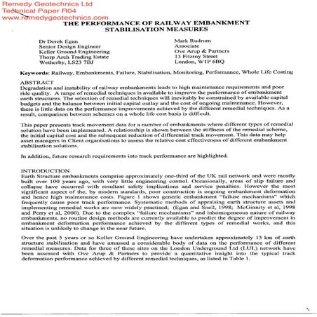 "The Performance of Embankment Stabilisation Measures"