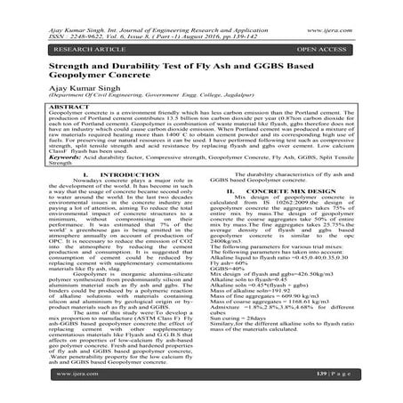 Strength and Durability Test of Fly Ash and GGBS Based Geopolymer Concrete