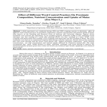 Effect of Different Weed Control Practices On Proximate Composition, Nutrient...
