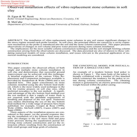 "Observed Installation Effects of Vibro Replacement Stone Columns in Soft Clay"