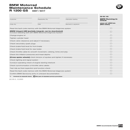 R1200 Gs Maintenance Schedules | PDF