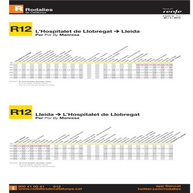 R12 L’Hospitalet de Llobregat - Lleida, per Barcelona, Sabadell ...