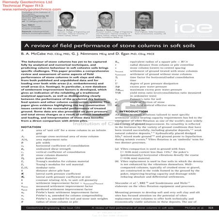 "A Review of Field Performance of Stone Columns in Soft Soils"