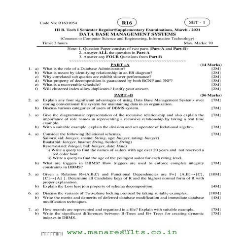 Data base management systems question paper | PDF