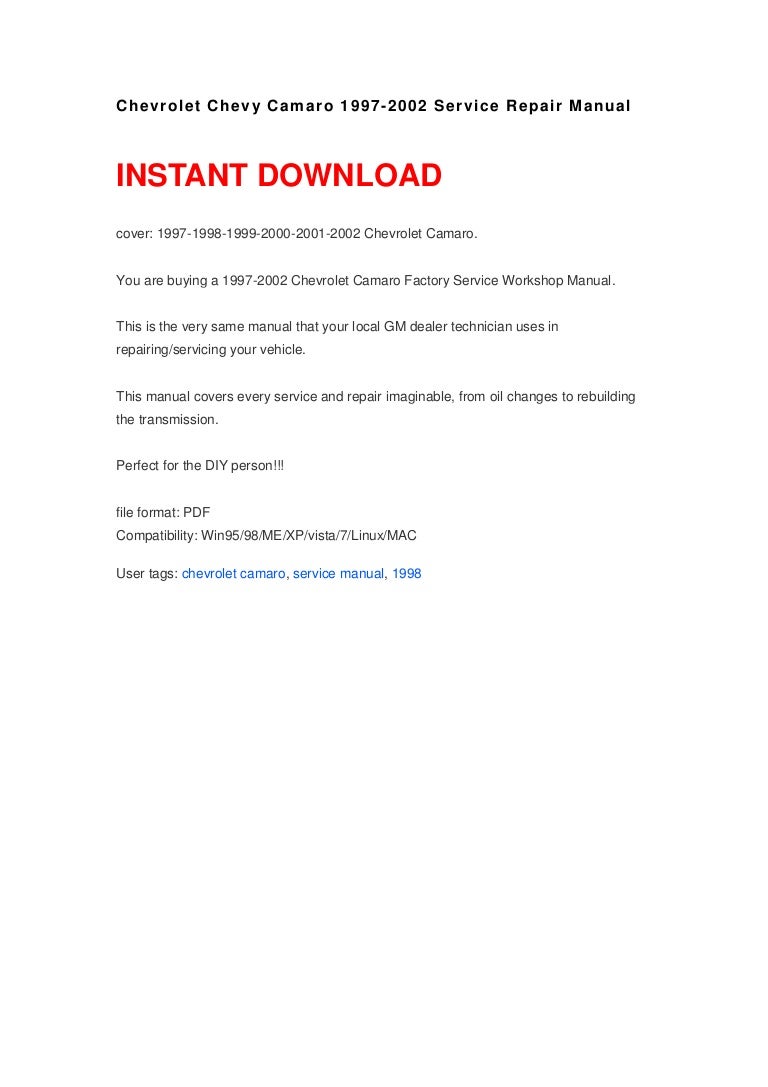 Chevrolet Chevy Camaro 1997-2002 Service Repair Manual