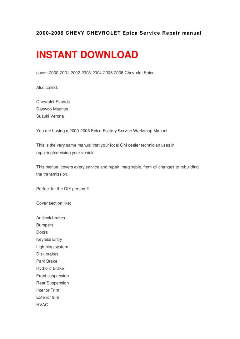 [EBOOK-5461] Daewoo Magnus Evanda Service Repair Manual 2000 | 2019 Ebook  Library