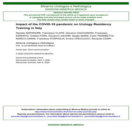 Impact of the COVID-19 pandemic on Urology Residency Training in Italy ...
