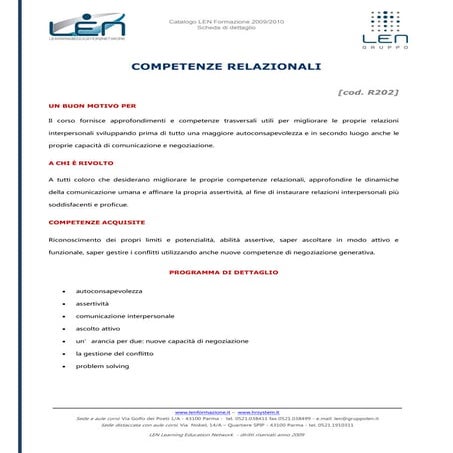 Competenze relazionali - Scheda corso LEN