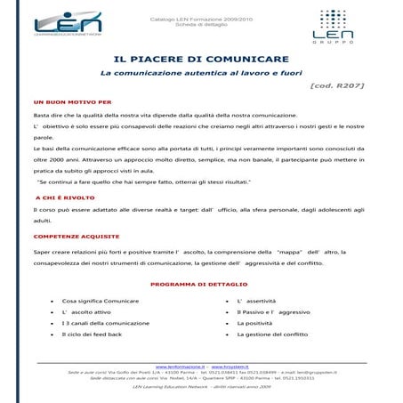 Piacere di comunicare - Scheda corso LEN