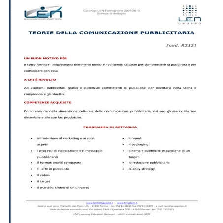Teorie della comunicazione pubblicitaria - Scheda corso LEN