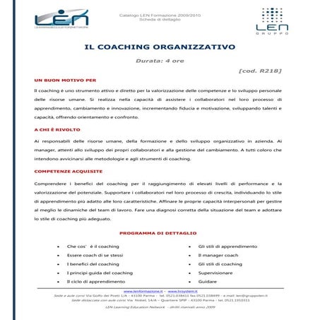 Coaching organizzativo - Scheda corso LEN