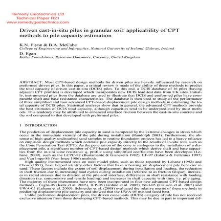 "Driven Cast-In-Situ Piles in Granular Soil: Applicability of CPT Methods to ...