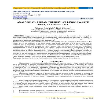 ANALYSIS ON URBAN TOURISM AT LINGGAWASTU AREA, BANDUNG CITY