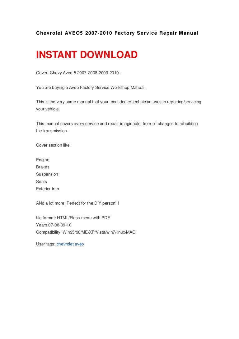 Chevy Aveo Repair User Manual User Manual