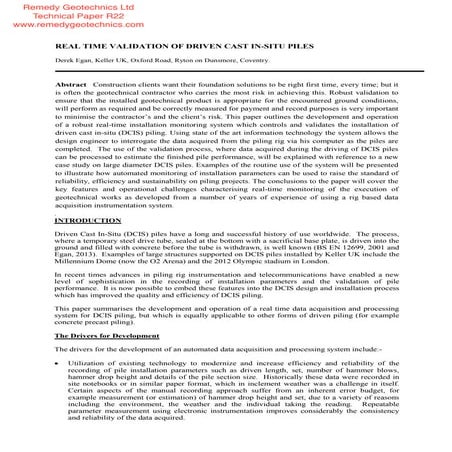 "Real-time Validation of Driven Cast-In-Situ Piles"