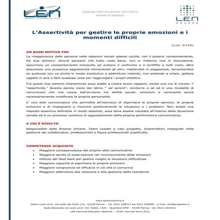 L' assertività per gestire le proprie emozioni e i momenti difficili - Scheda...