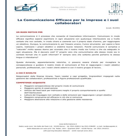 La comunicazione efficace per le imprese - Scheda corso LEN