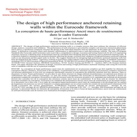 "The Design of High Performance Anchored Retaining Walls within the Eurocode ...