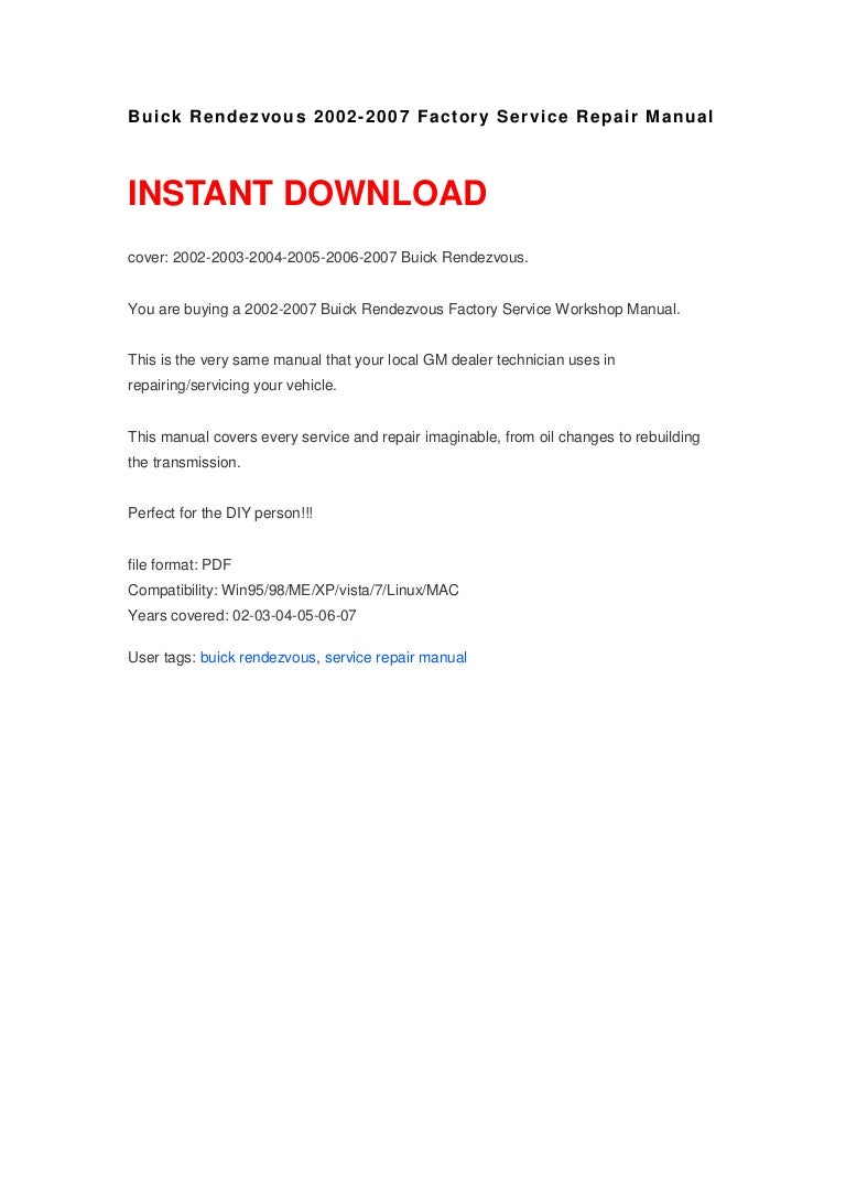 2003 Buick Rendezvous Owner Manual