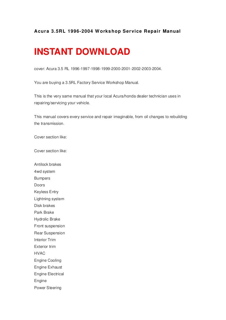 Acura 3.5RL 1996-2004 Workshop Service Repair Manual