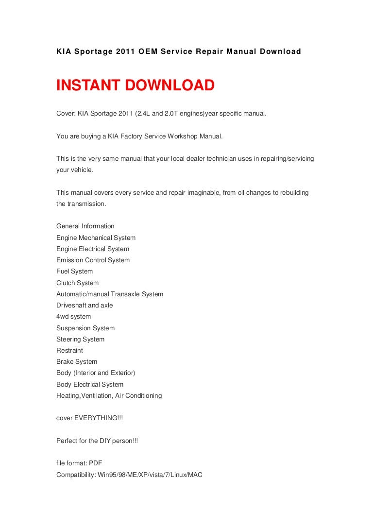 Kia Sportage 2014 Oem Service Repair Manual Pdf