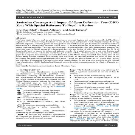 Sanitation Coverage And Impact Of Open Defecation Free (ODF) Zone With Specia...