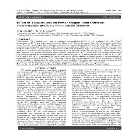 Effect of Temperature on Power Output from Different Commercially available P...