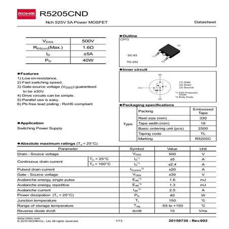 Original MOSFET N-CHANNEL R5205CND R5205 5205 5A 30V TO-252 New | PDF