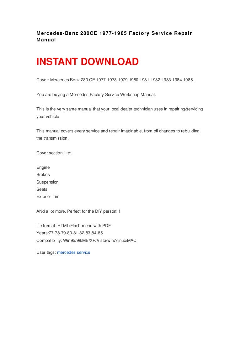 Mercedes-Benz 280CE 1977-1985 Manual