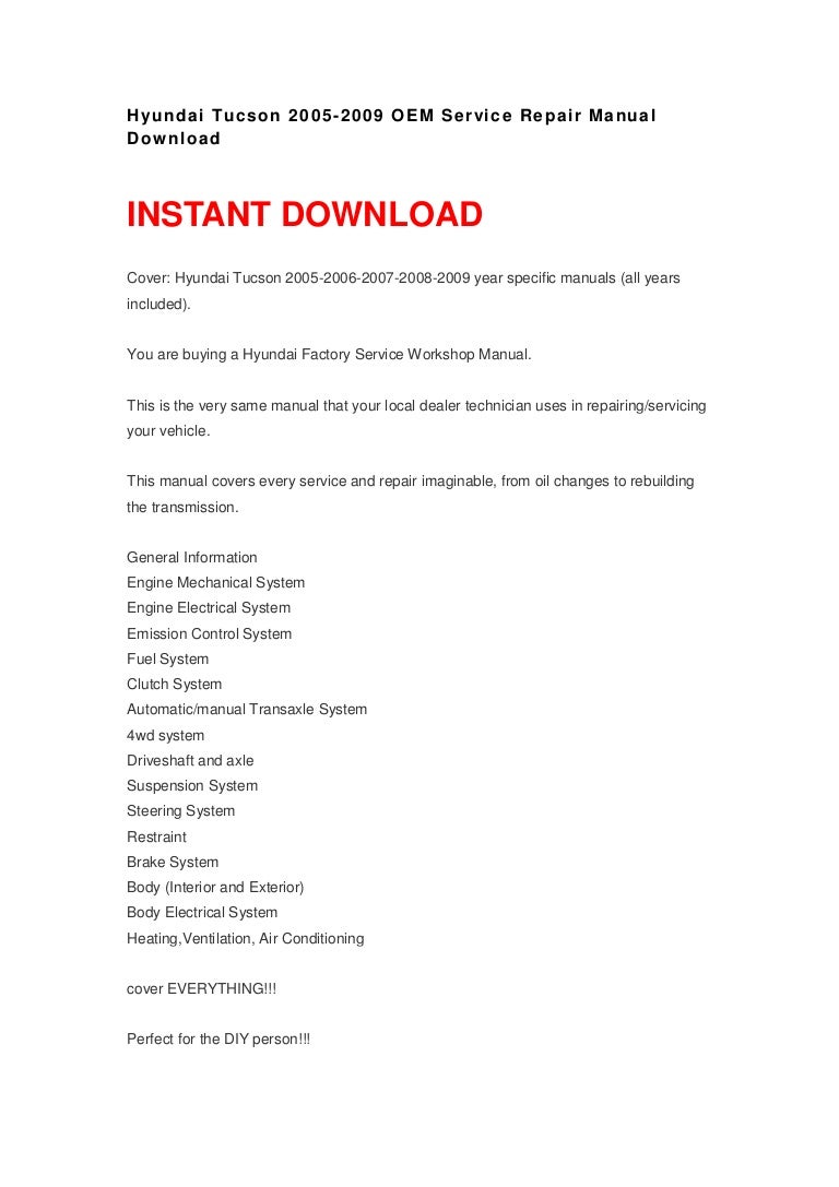 Hyundai Tucson 2005-2009 Manual