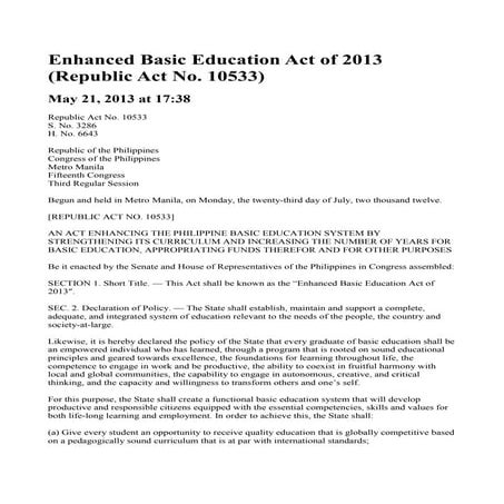 RA 10533-Enhanced Basic Education Act of 2013