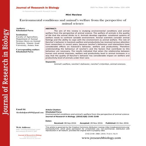 Environmental conditions and animal’s welfare from the perspective of animal ...