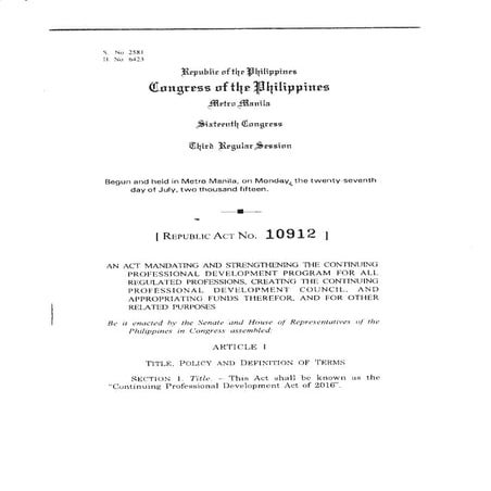 RA 10912 Continuing Professional Development Act 2016