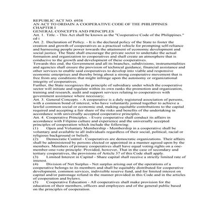 Ra 6938 org. and reg,. of coop. | PDF