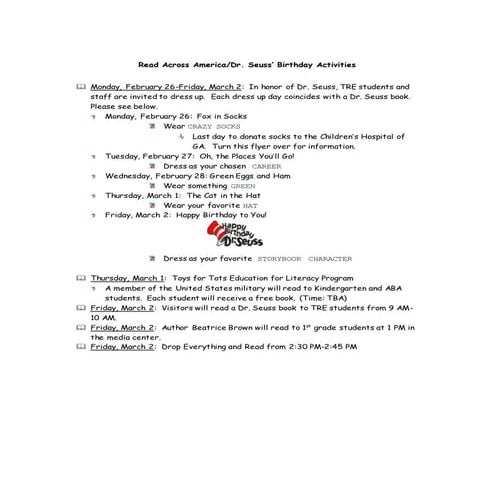 RAA and Dr. Seuss B'Day Activities